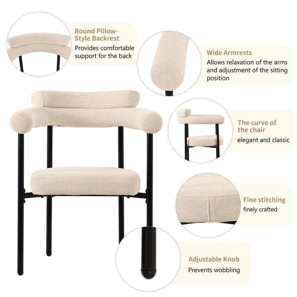 Sedia da pranzo con seduta ampia e schienale ergonomico in velluto beige e ferro
