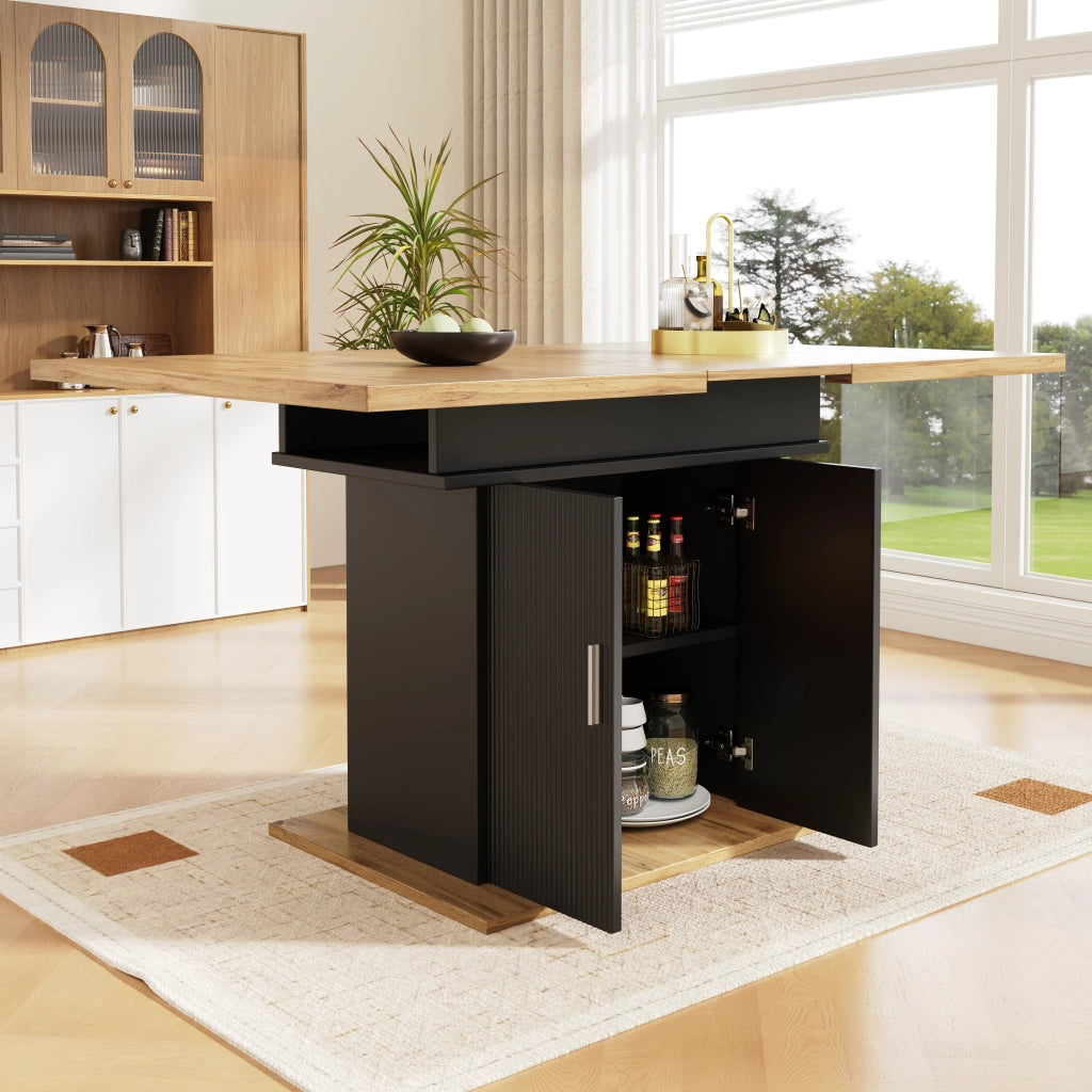 Tavolo da Pranzo Allungabile per 6 a 8 Persone con Mobile Contenitore e Ripiano Regolabile in MDF Nero