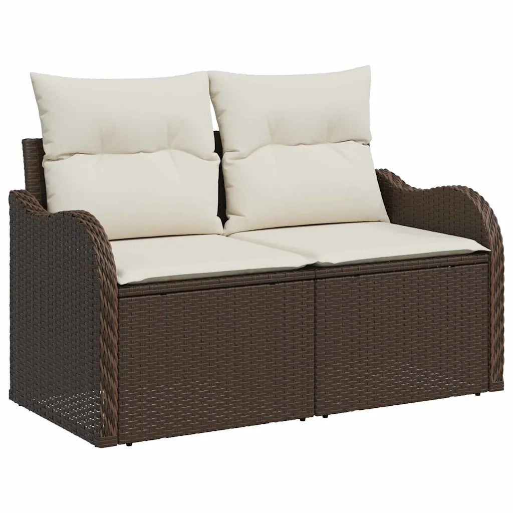 Set Divano da Giardino 6 pcs Marrone e bianco Poly Rattan