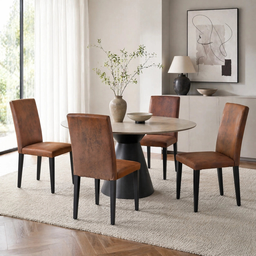 Set di 4 sedie da pranzo moderne in tessuto marrone e gambe in metallo nero