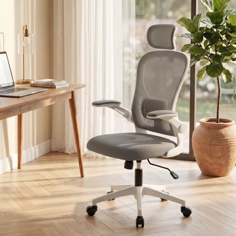 Sedia da ufficio ergonomica grigia – braccioli sollevabili, supporto lombare