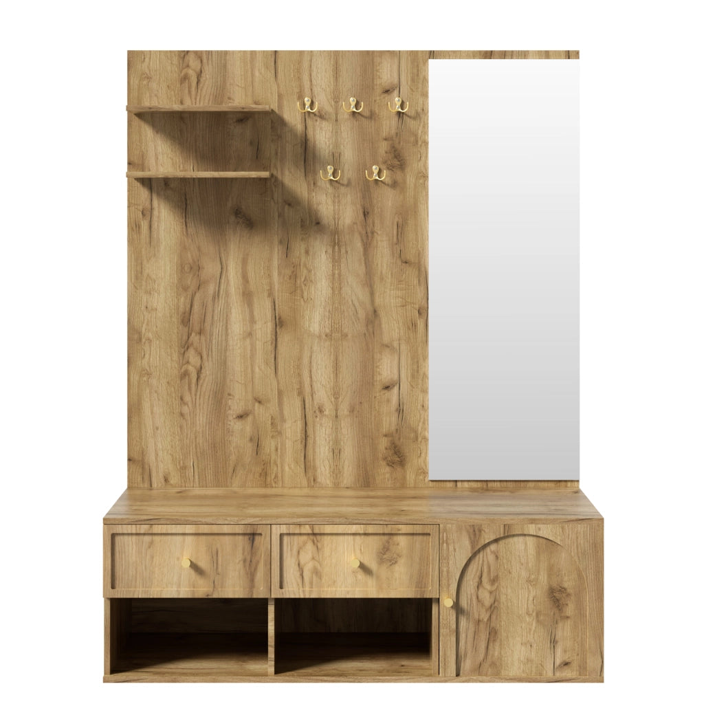 Set da ingresso con appendiabiti specchio panca scarpe ¨C Minimal ¨C Legno 120x35x159 cm