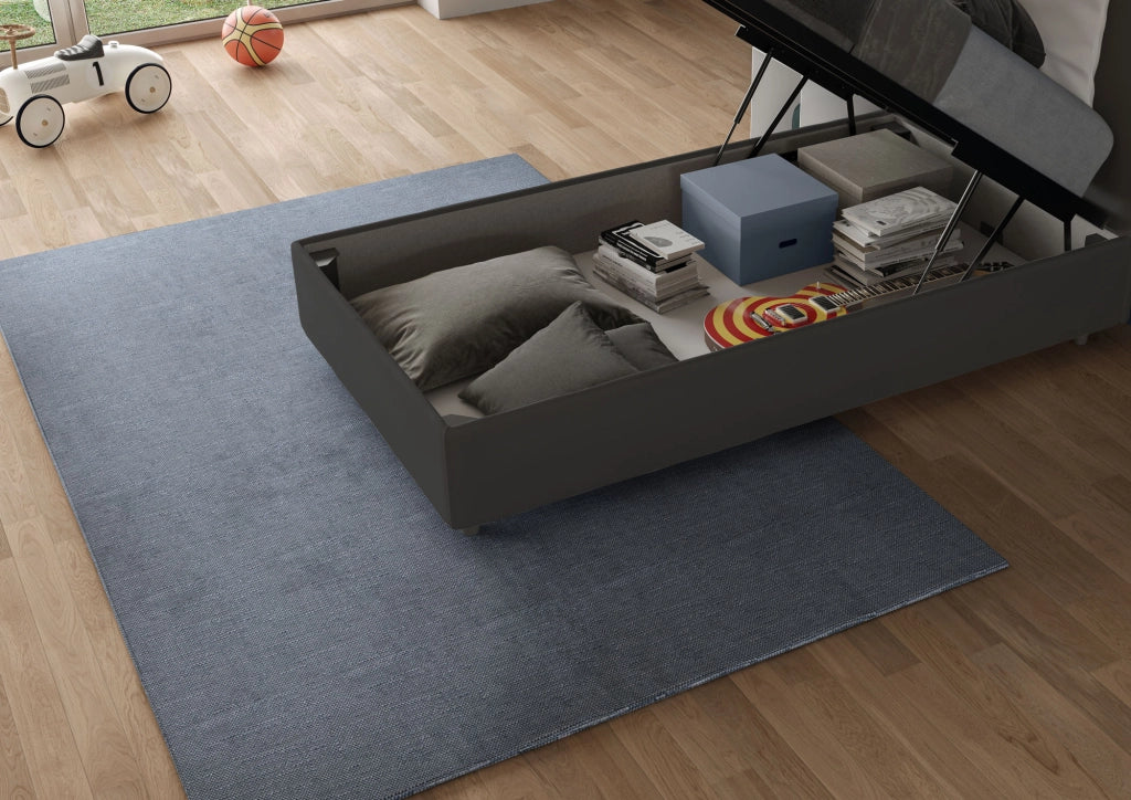 BS COM Letto singolo contenitore imbottito 80x210 microfibra grigio