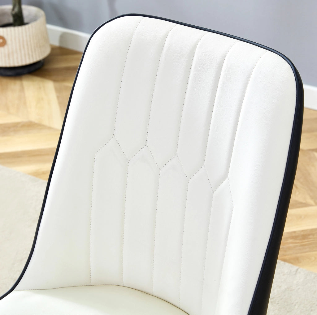 Sedia da pranzo con schienale in similpelle PU bianca e nera e gambe in metallo nero