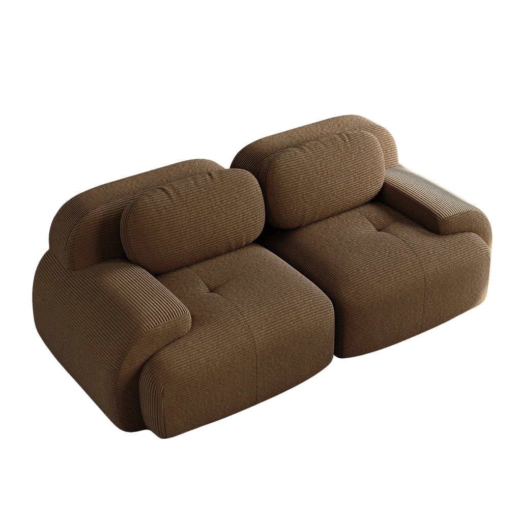 Divano 2 Posti in Velluto a Coste Modulare con Braccioli ¨C MINIMAL ¨C Marrone