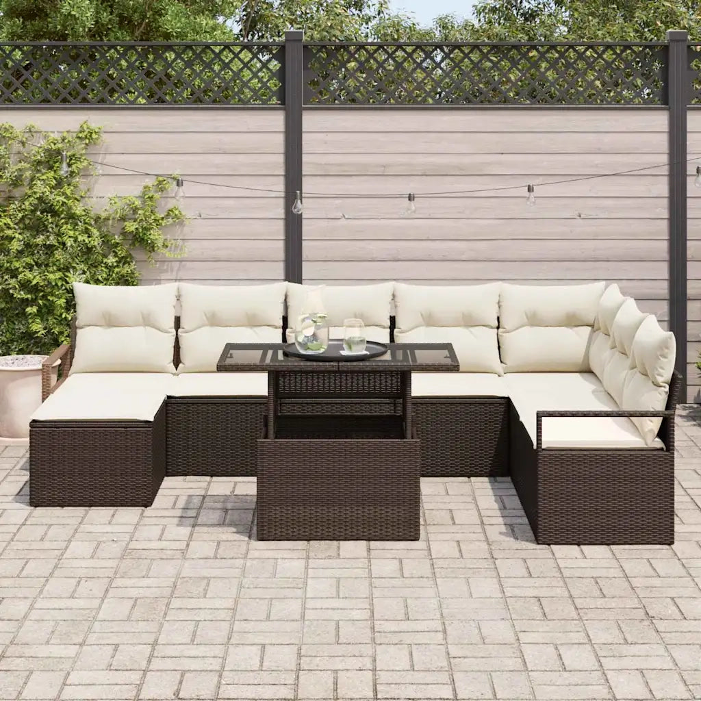 Set Divano da Giardino 9 pcs Marrone Poly Rattan
