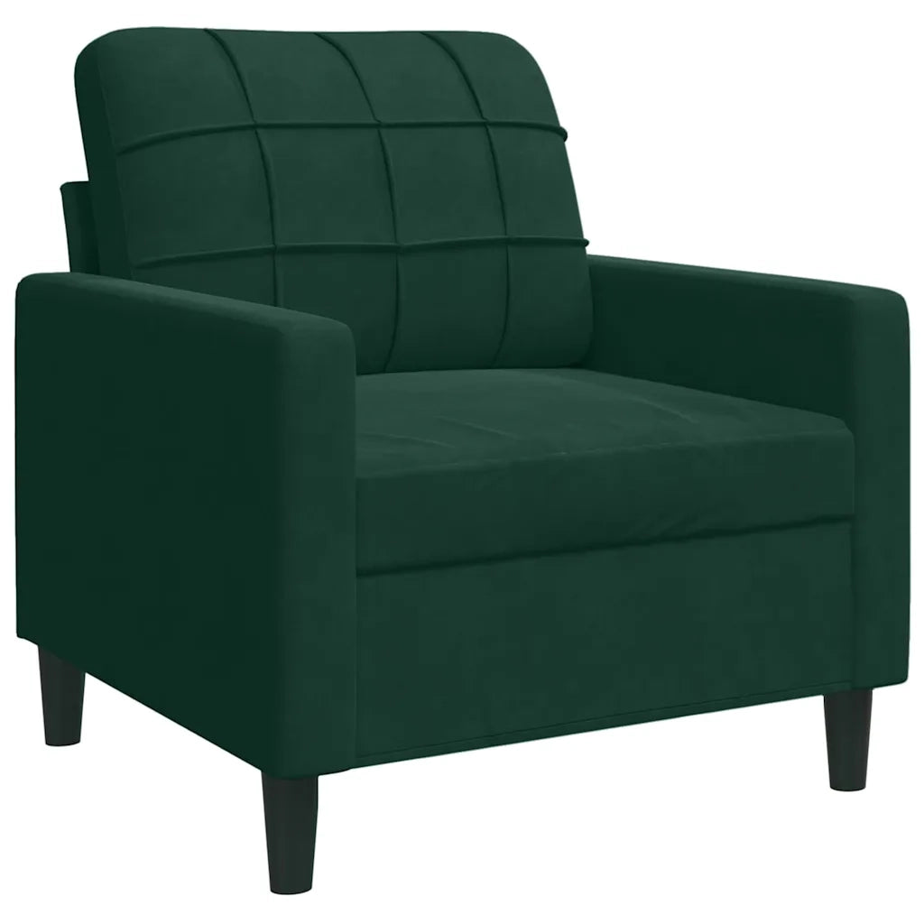 Set di Divani 3 pz con Cuscini e Rinforzi Verde scuro Velluto
