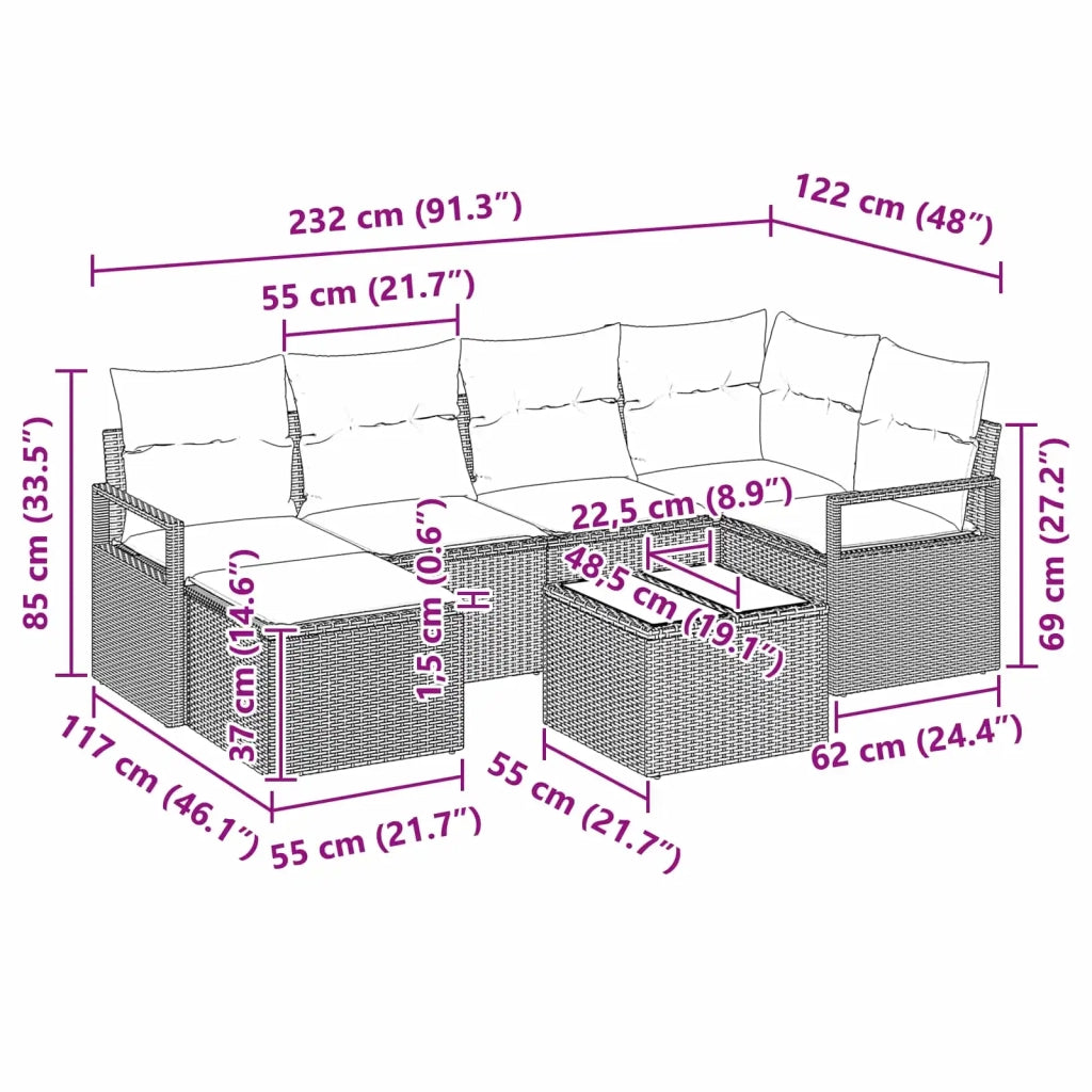 Set di divani con cuscino 7 pcs Grigio polyrattan 3346465