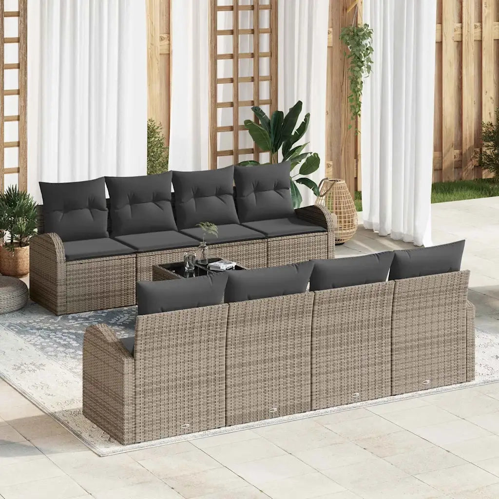 Set Divano da Giardino con cuscino 9 pcs Grigio polyrattan