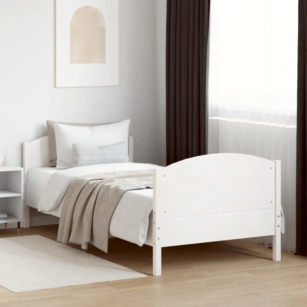 Letto senza Materasso-Struttura Letto Bianco 75x190 in Legno Massello di Pino 330866