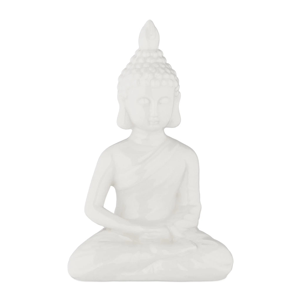 Statua buddha seduto decorazione zen 18 x 15 x 15 cm per giardino terrazzo atmosfera serena in ceramica beige 13_0013828