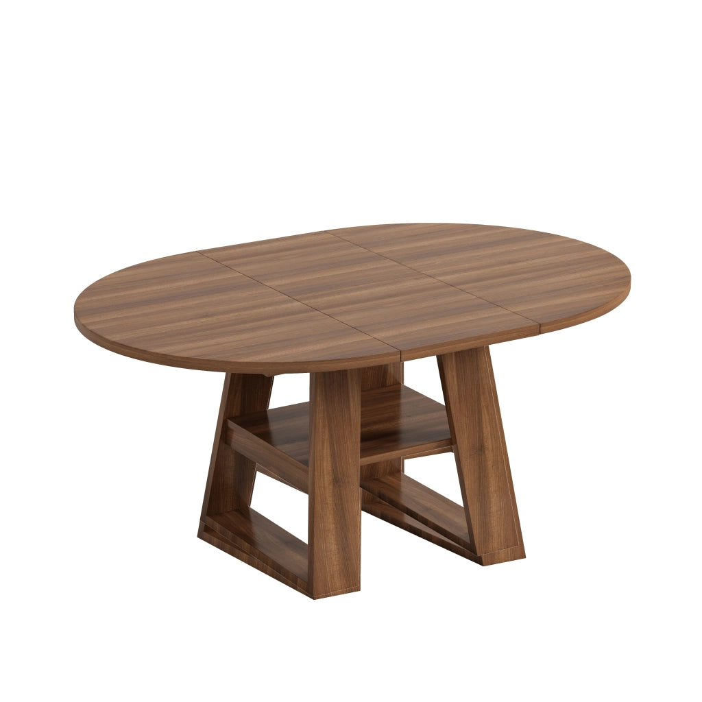 Tavolo allungabile da pranzo con prolunga integrata e ripiano in MDF color noce per 4-6 persone