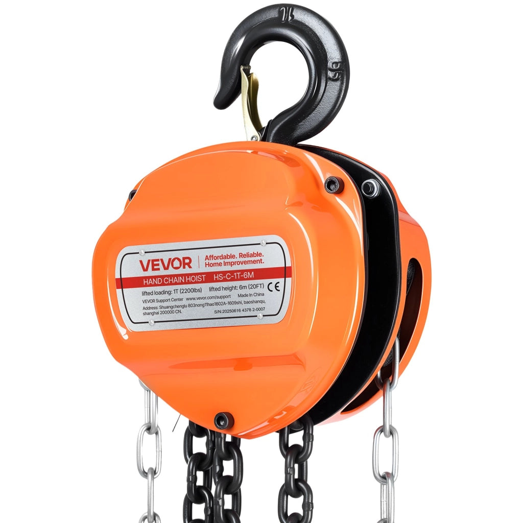 Paranco a Catena Manuale HS-C-1T-6M 1 T Sollevamento 6 m Catena G80 in Acciaio Legato per Officina e Magazzino Arancione