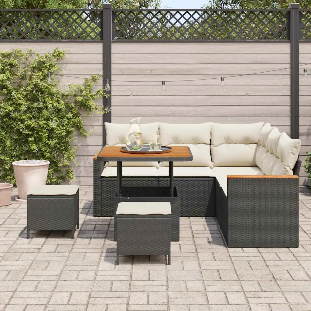 Set Divano da Giardino con cuscino 8 pcs Nero Poly Rattan
