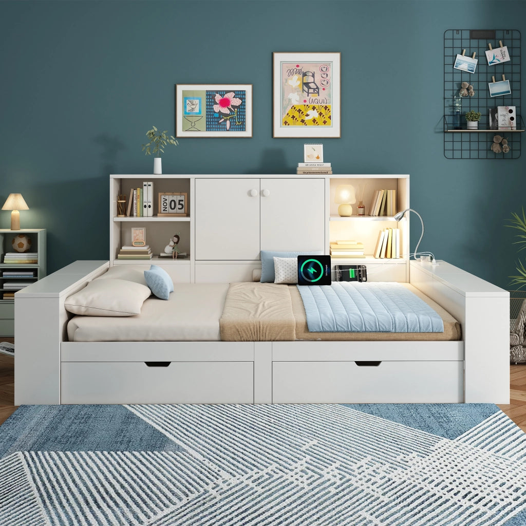Letto con cassetti bianco 140 x 200 cm