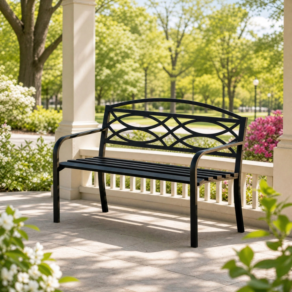 Panca da giardino in metallo nero con schienale 127,5 cm HAVRYA