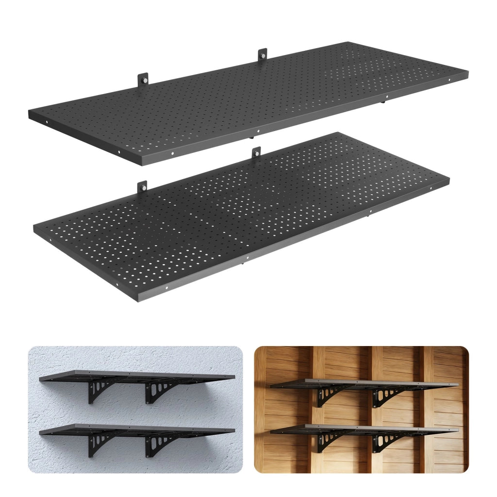 Set 2 Mensole da Parete in Acciaio Nero 122x50,3 cm, Scaffale Sospeso Robusto Carico 254 kg per Garage e Officina