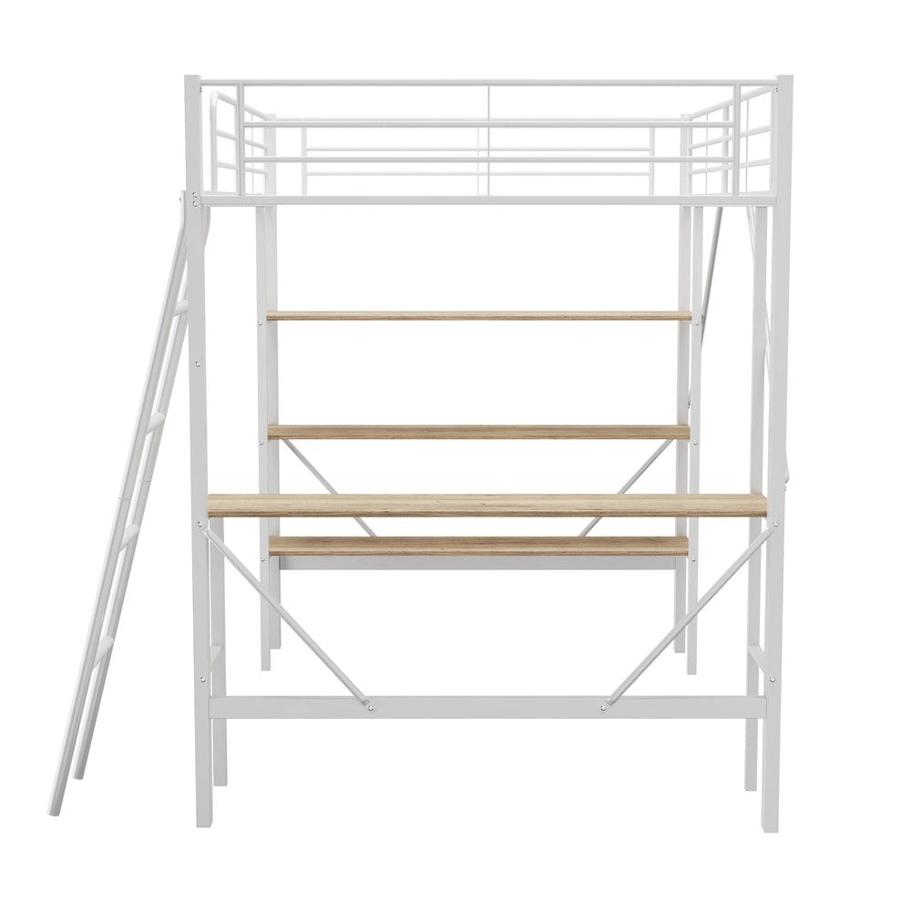 Letto a Soppalco con Scrivania ¨C MINIMAL ¨C Metallo Bianco 90x200
