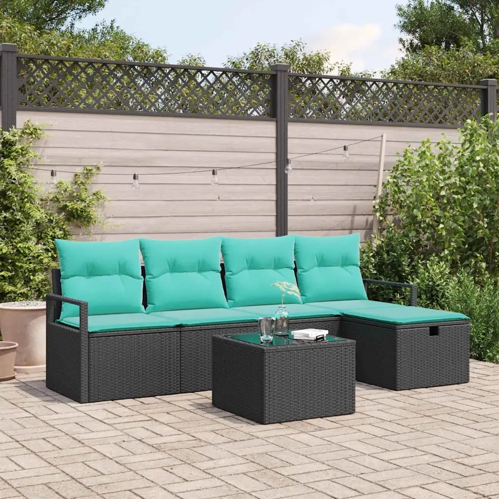 Set di divani con cuscino 6 pcs Nero e Turchese polyrattan 3359175