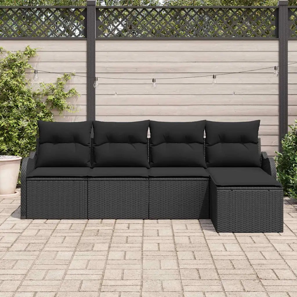 Set Divano da Giardino con archiviazione 5 pcs Nero polyrattan