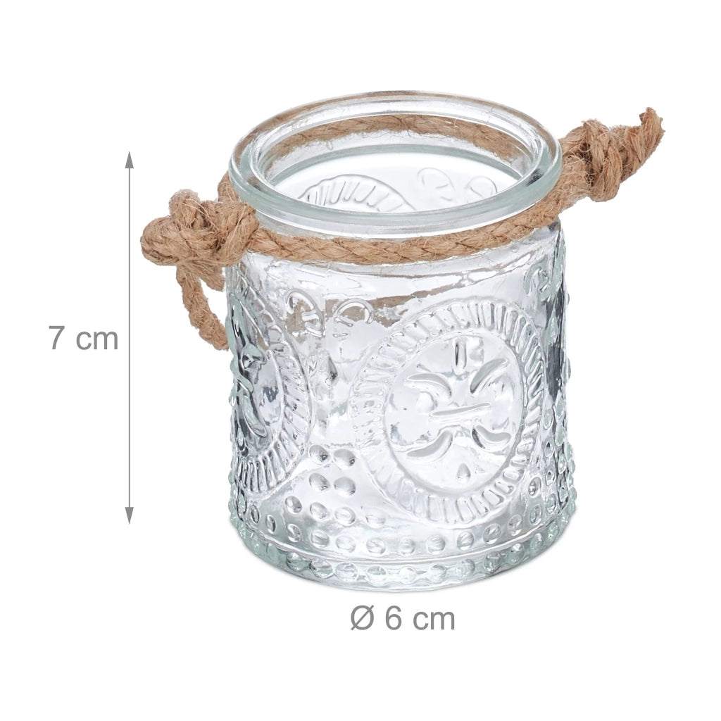 Lotto di 12 portacandele vintage decorativi rotondi 10 x 10 x 10 cm atmosfera calda in vetro trasparente 13_0013142