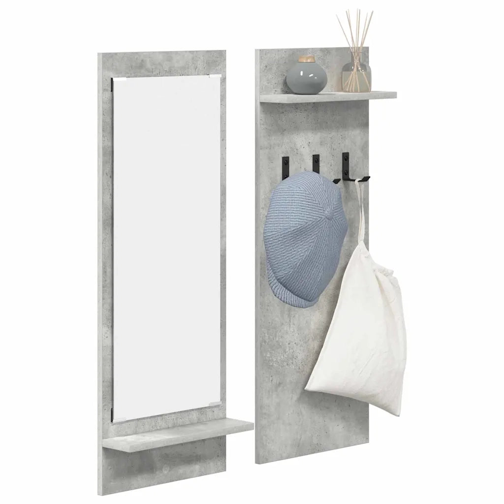 Appendiabiti a muro con specchio Grigio cemento 70 x 10 x 90 cm 874526