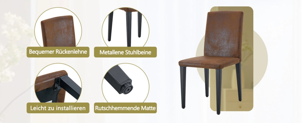 SEDIA DA PRANZO Set da 4 pezzi 90 cm Tessuto Marrone e Metallo Nero