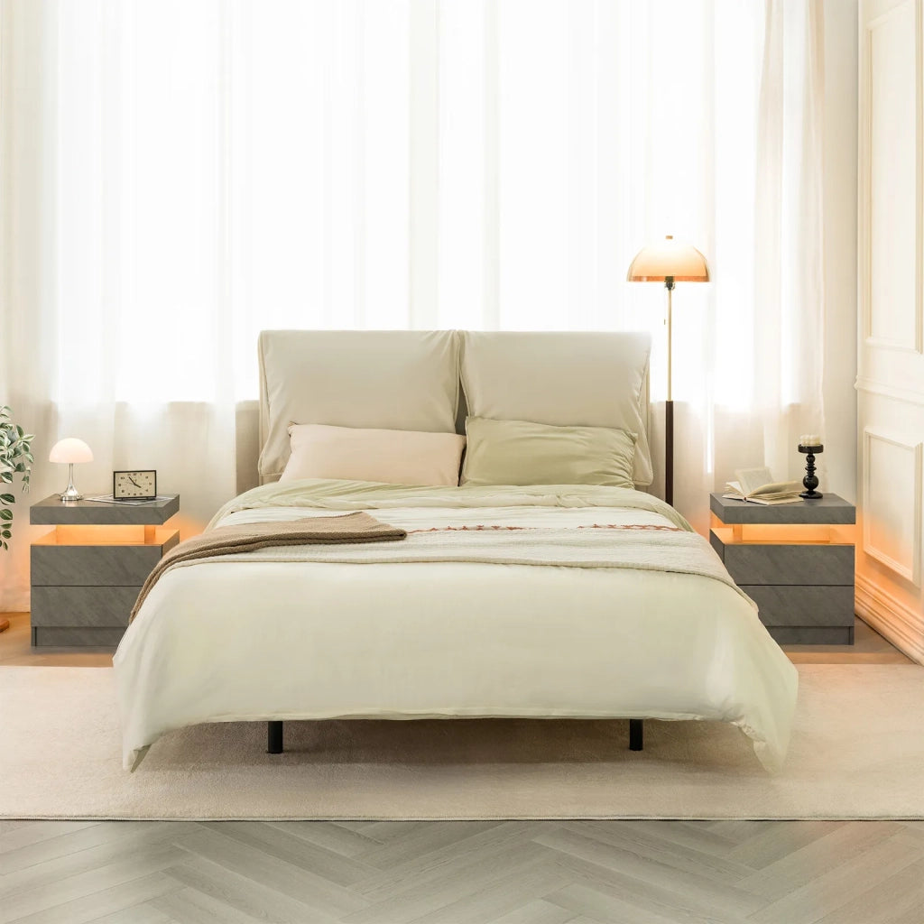 Comodino moderno con 2 cassetti e luci LED integrate, grigio scuro