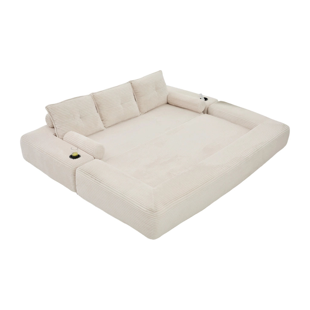Divano letto 232x98x80 cm convertibile in velluto a coste beige
