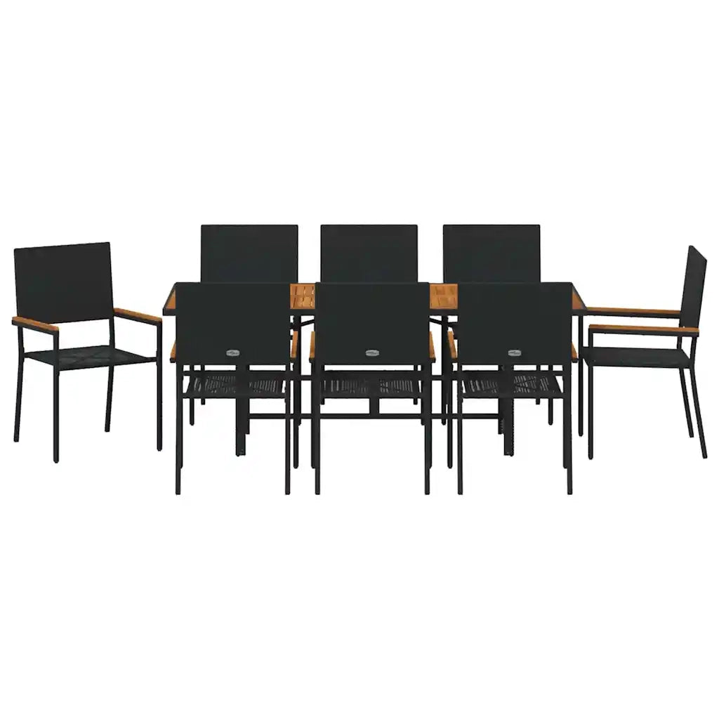 Set da Pranzo per Giardino 9 pcs Nero polyrattan