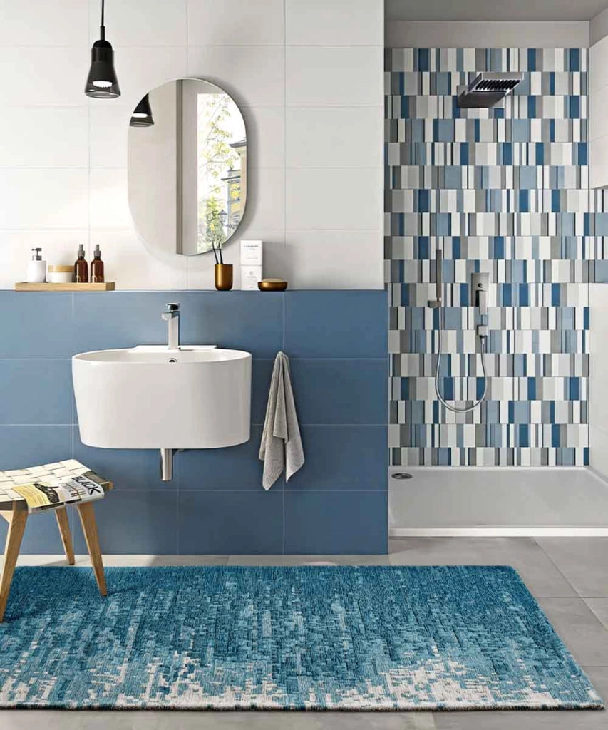 Tappeto TAMIGI BLUE JEANS moderno contemporaneo pixel sfumati, passatoia cucina multiuso lavabile antiscivolo cm.55x240