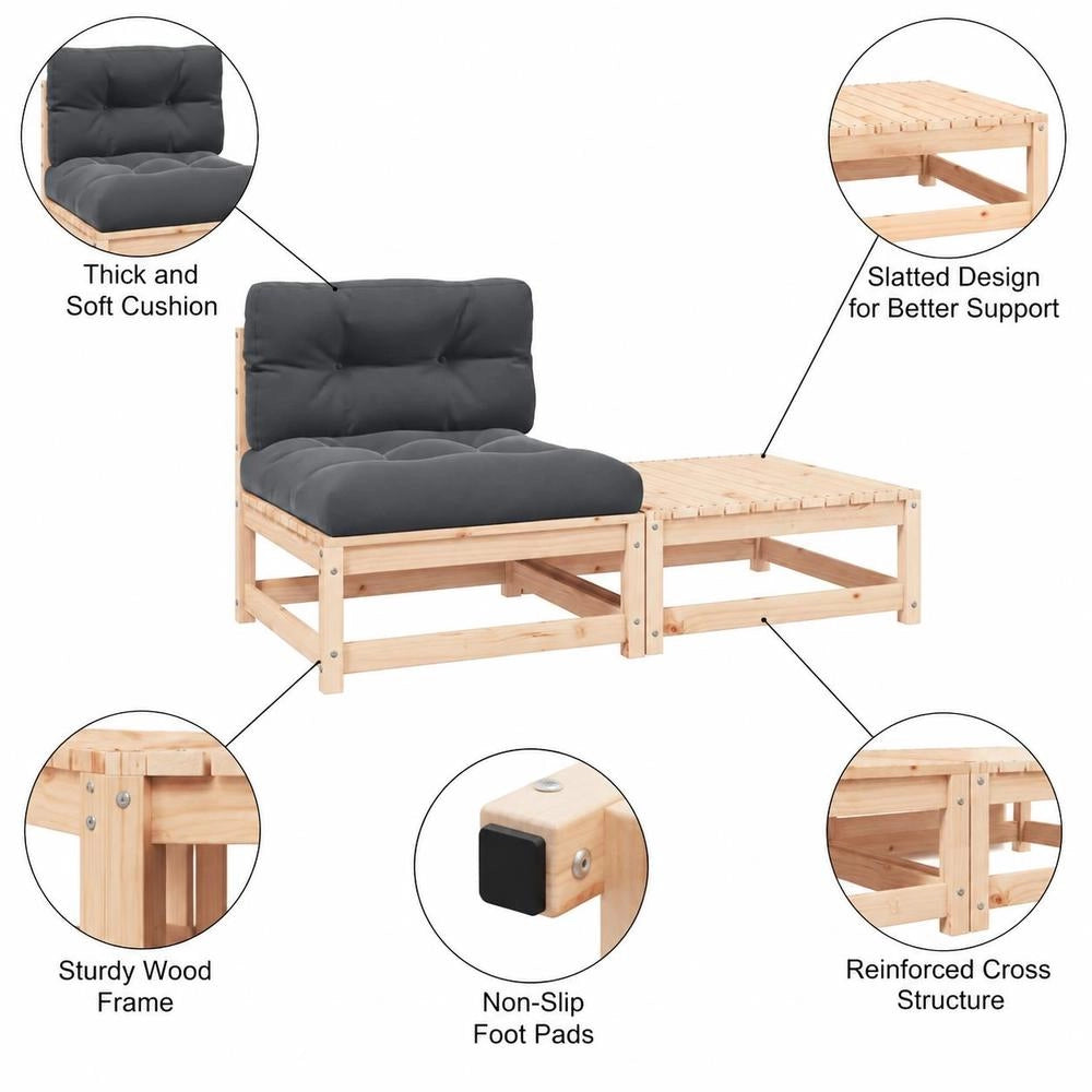 2-piece Garden Lounge Set With Cushions, Solid Pine Wood