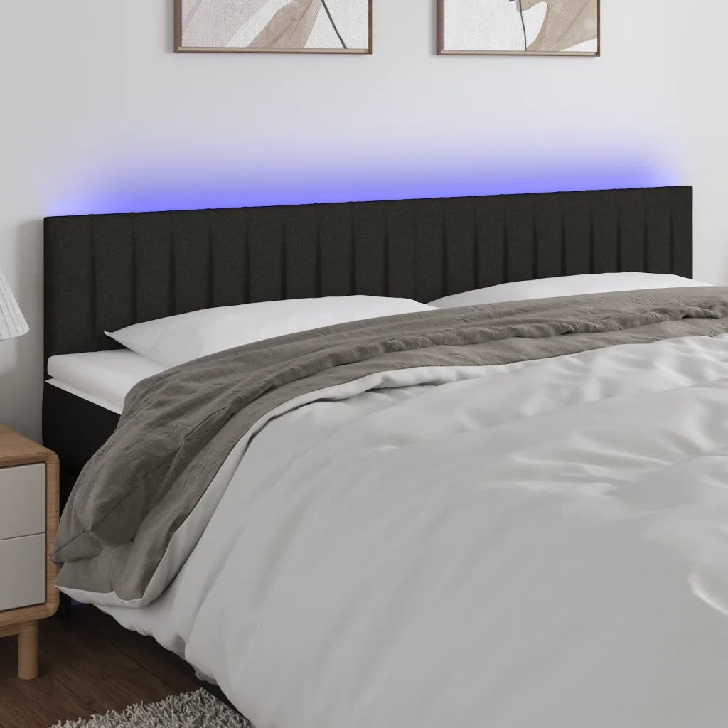 Testiera | Testata a LED Nera 200x5x78/88 cm in Tessuto