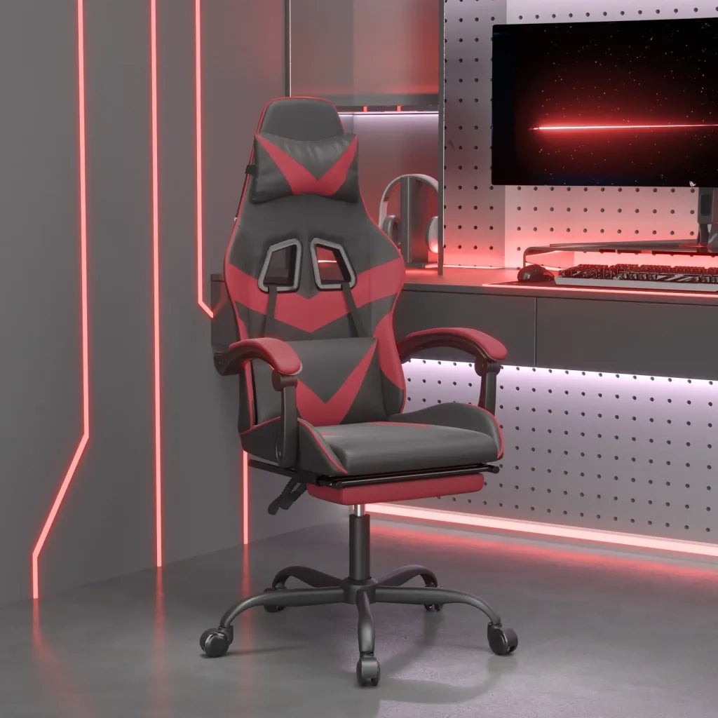 Sedia da Gaming con Poggiapiedi Nero e Rosso Vino in Similpelle 3143861