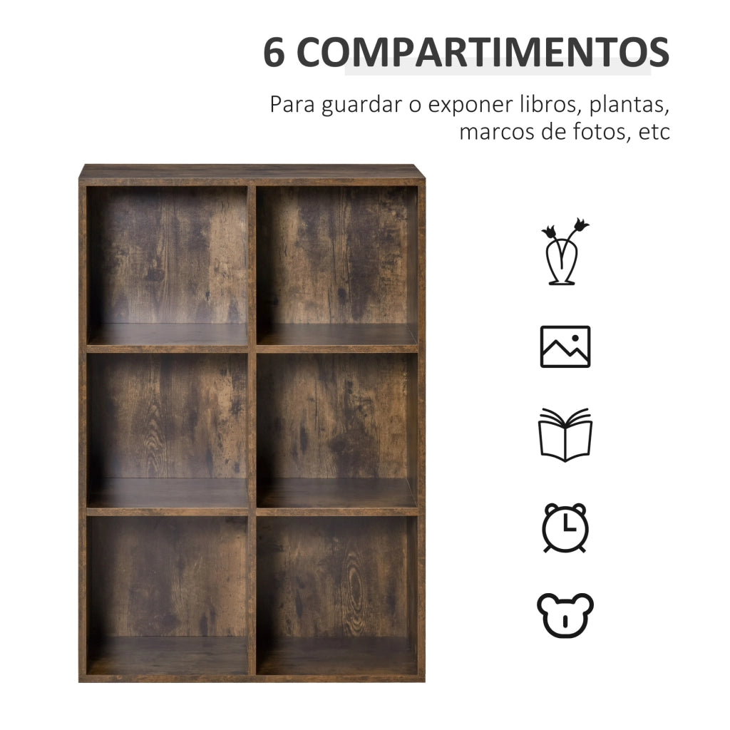 Libreria a 3 Livelli con 6 Cubi ¨C Xylo ¨C Legno Marrone Rustico 65,5x30x97,5 cm