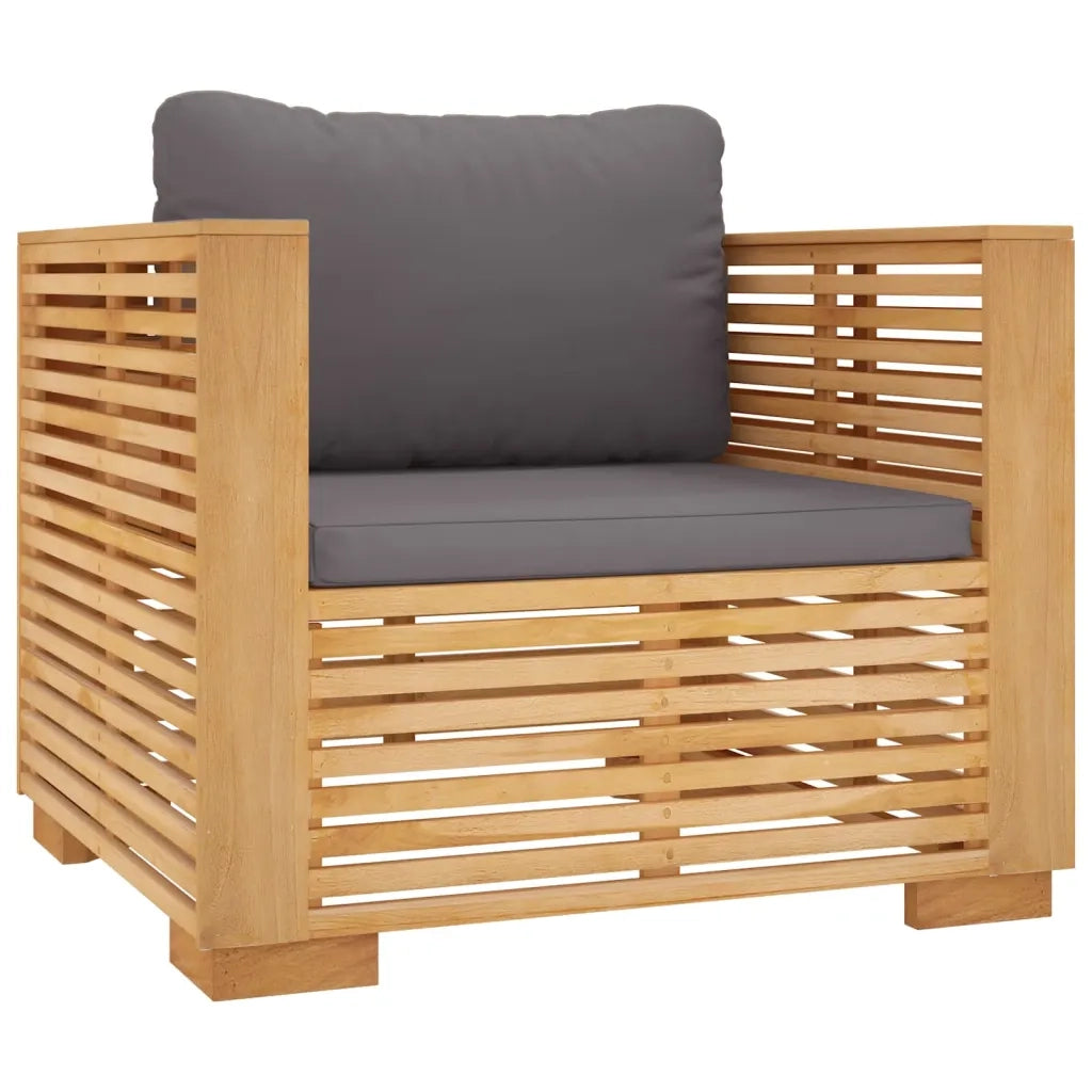 Divano da Giardino Cuscini Grigio Scuro Legno Massello di Teak 319168