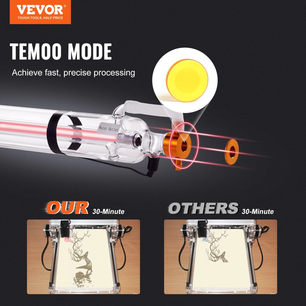 Tubo Laser CO2 60W Modello C70 in Vetro Borosilicato Lunghezza 1250 mm per Incisione Laser e Fai da Te Robusto con Fili Precollegati