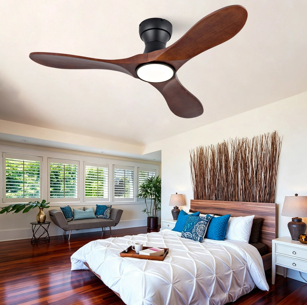 VENTILATORE da soffitto con luce LED 107 cm Nero e Noce Scuro