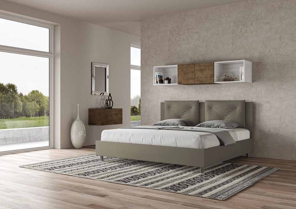 Letto Matrimoniale Large 180x190 cm con Rete e Contenitore Appia Cappuccino