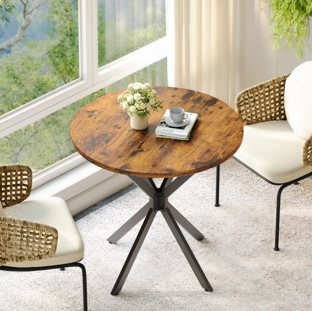 Tavolo rotondo Ø80 cm in stile industriale marrone e nero
