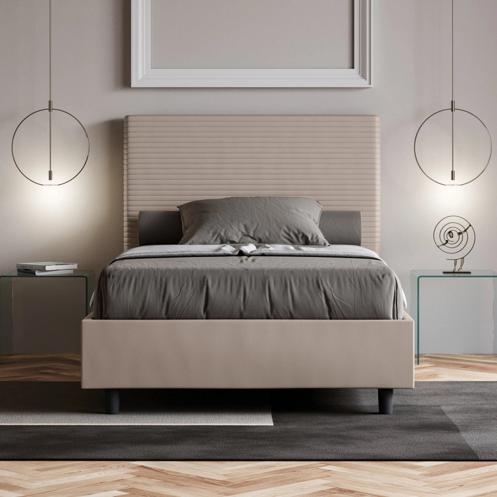 BS COM Letto una piazza e mezza senza rete imbottito 120x200 similpelle tortora