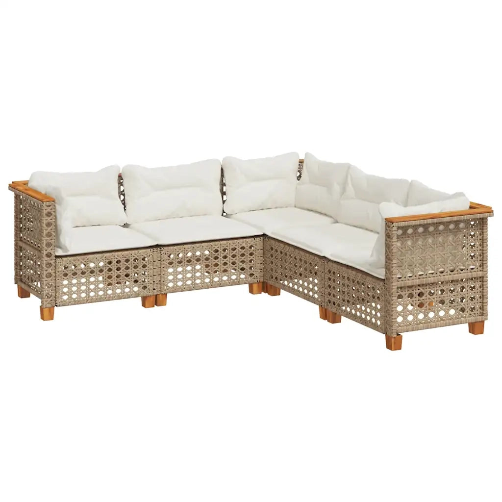 Set Divano da Giardino 5 pz con Cuscini Beige in Polyrattan