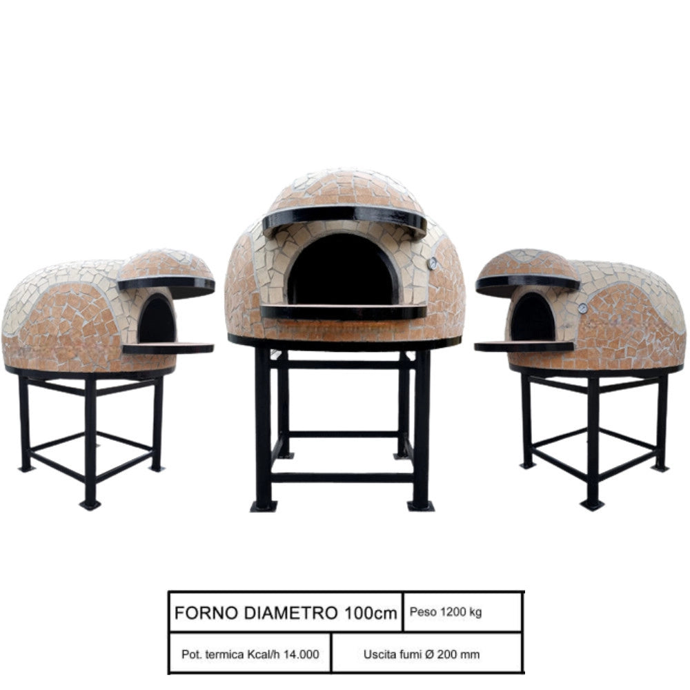 Forno legna artigianale diametro 100 cm capienza 3/4 pizze wave beige con base