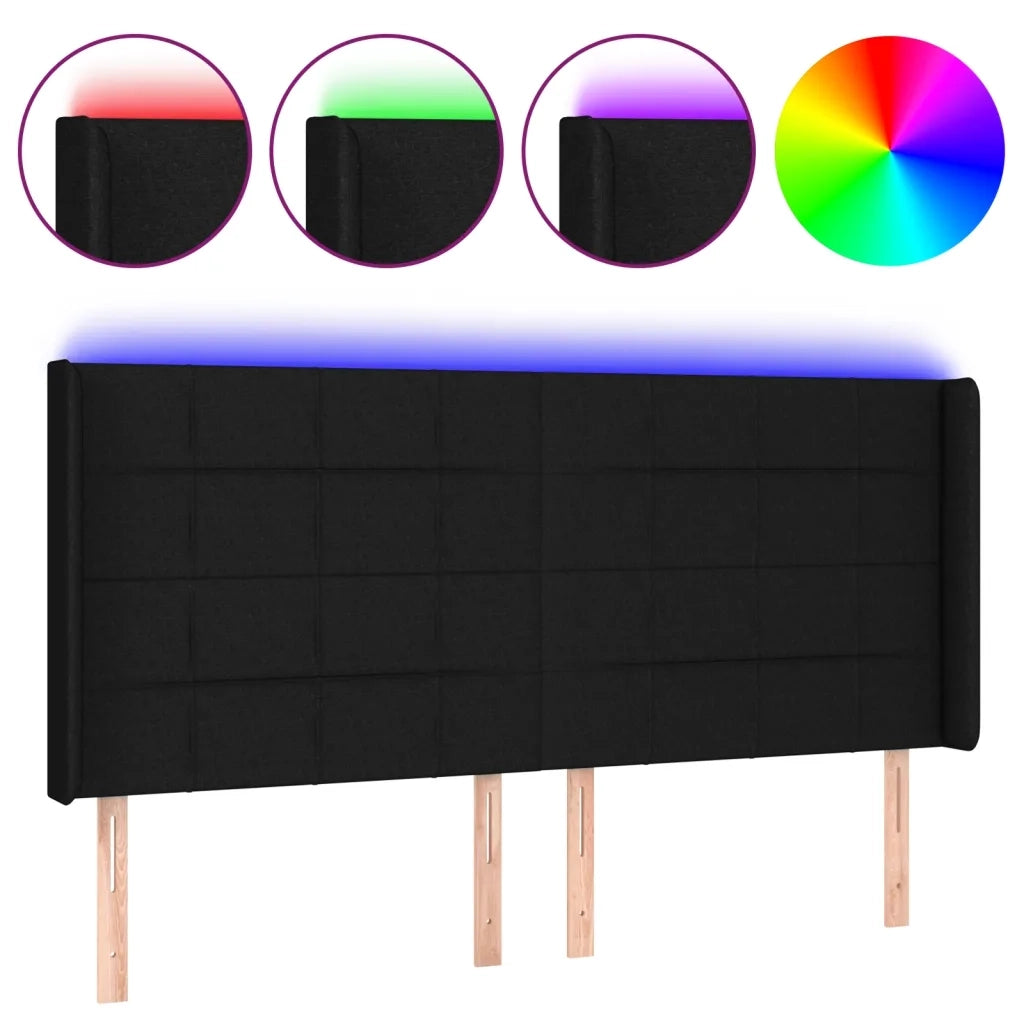 Testiera | Testata a LED Nera 203x16x118/128 cm in Tessuto