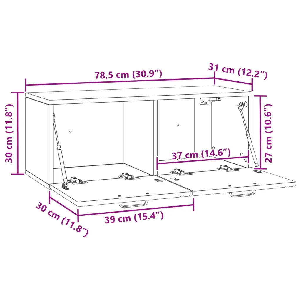 Mobile Porta TV da Muro-Credenza per TV sospesa Rovere Fumo 78,5 x 31 x 30 cm 711081