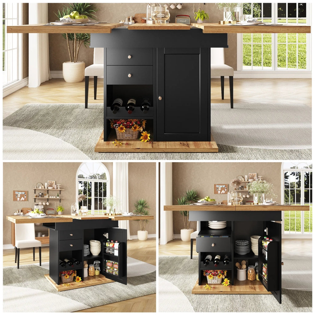 Tavolo da pranzo telescopico allungabile 110-140x80 cm, pieghevole per 4-6 persone, salvaspazio per cucina e soggiorno, con ripiano snack e portabottiglie