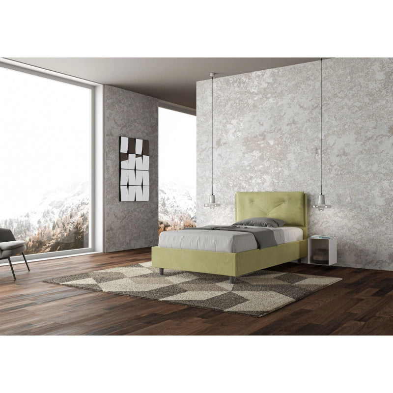 Letto imbottito Piazza e mezzo 120x190 cm Large - Con rete,Microfibra,Tè verde
