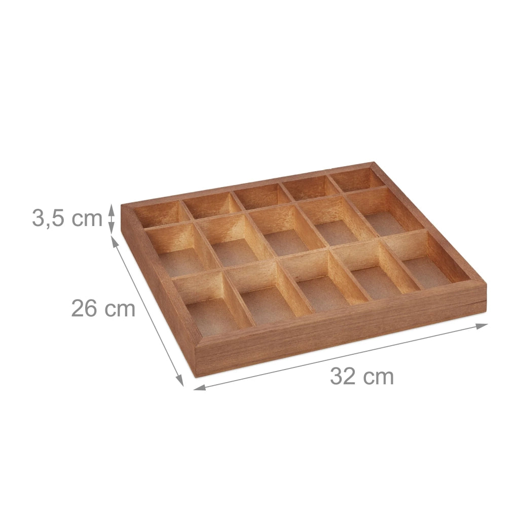 Scatola di smistamento quadrata aperta contenitore 15 scomparti versatile ufficio cucina in legno naturale 13_0013799