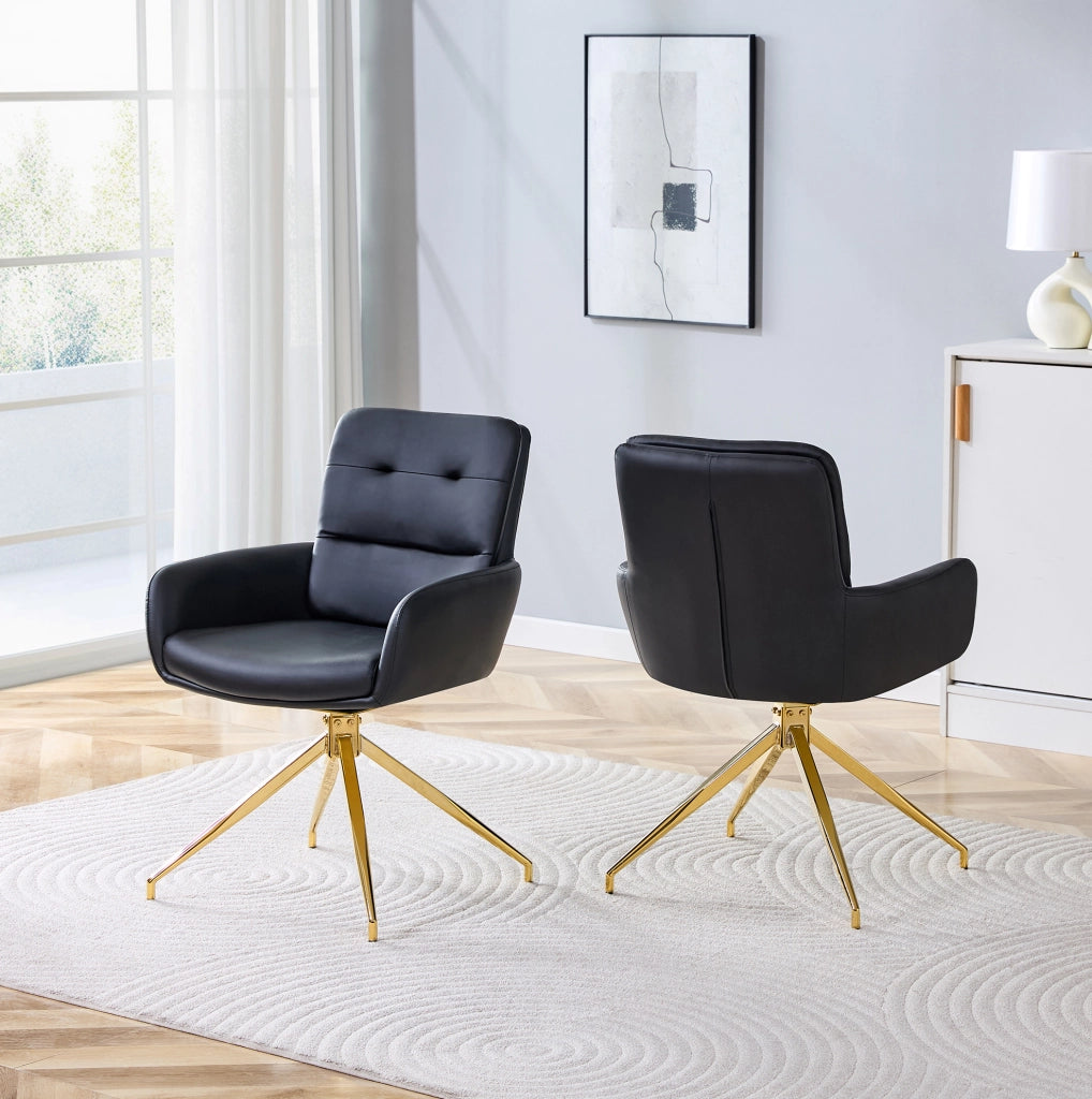 SEDIA Girevole 360° 85 cm PU Nero e Metallo Oro Set da 2 pezzi