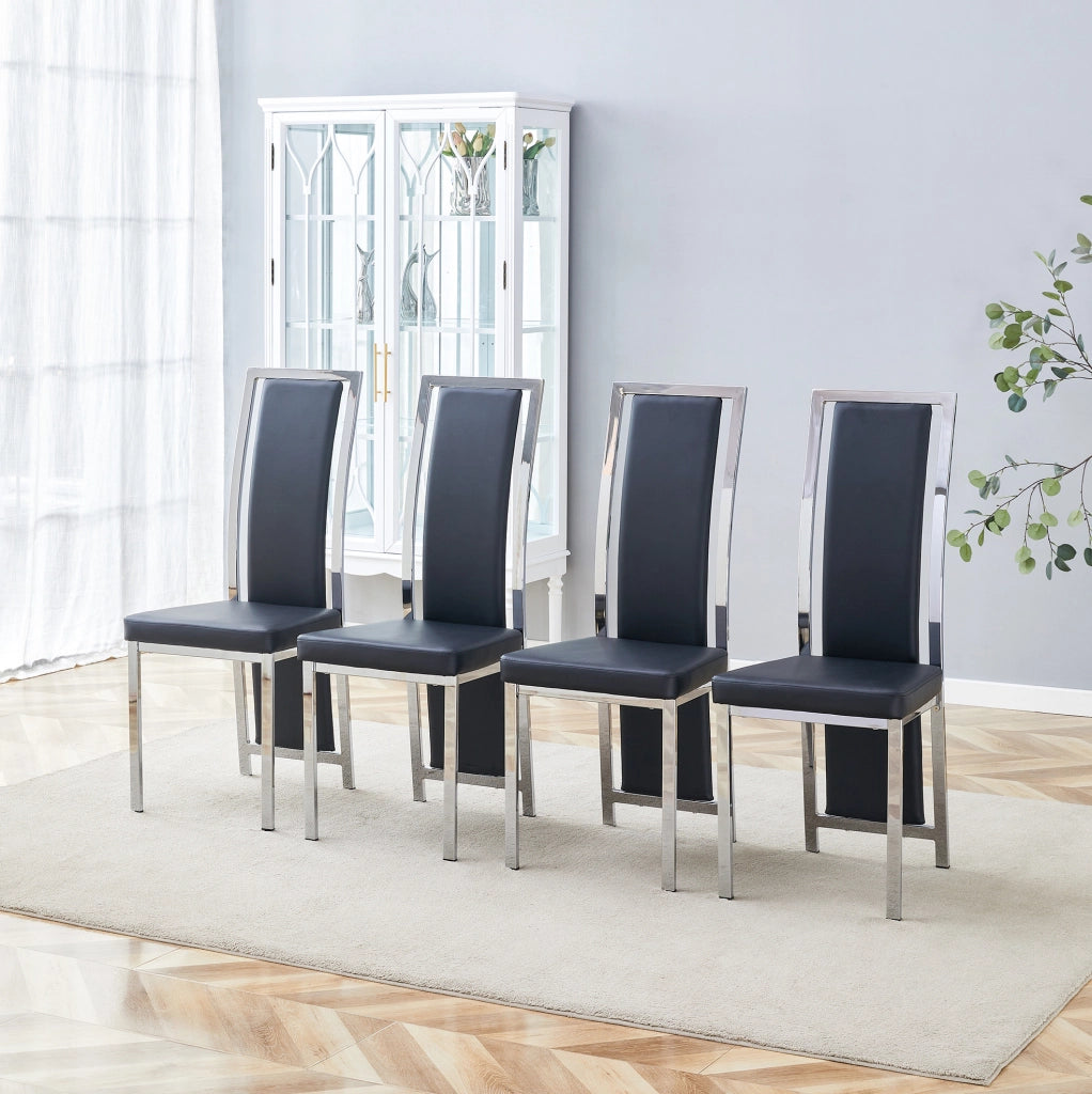Set di 4 sedie da pranzo 109 cm in metallo e similpelle PU nera e argento